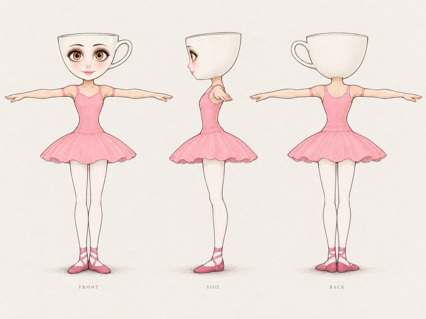 Brainrot Battles ballerina character concept turnaround